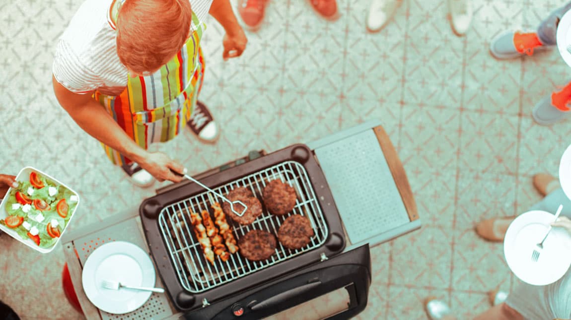 aerial view of a man grilling