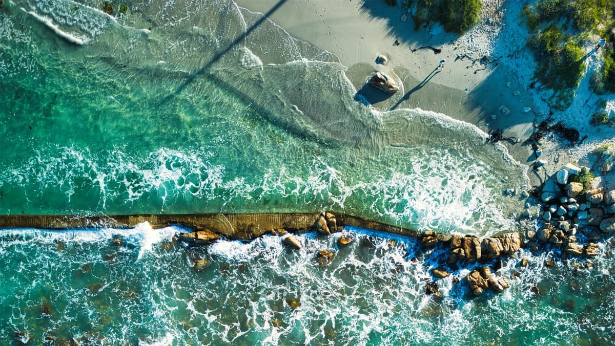 aerial view of rocky beach